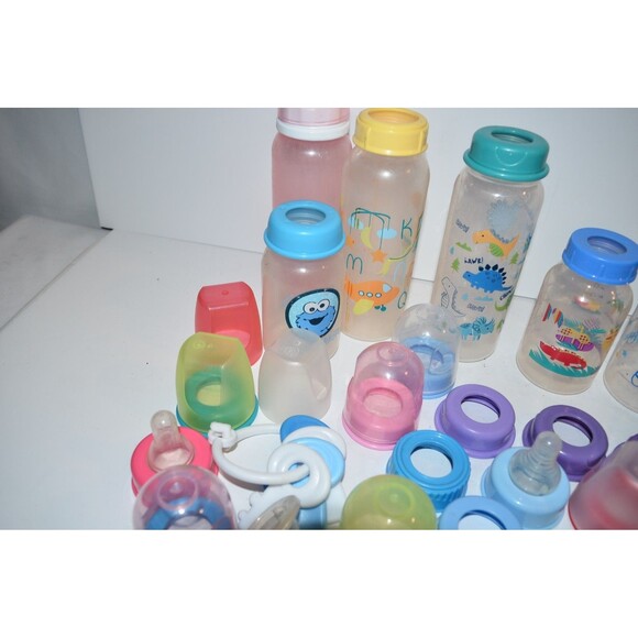 Vtg Plastic Baby Doll Bottle huge Lot Owl dinosaur cookie monster rings covers - Picture 7 of 9